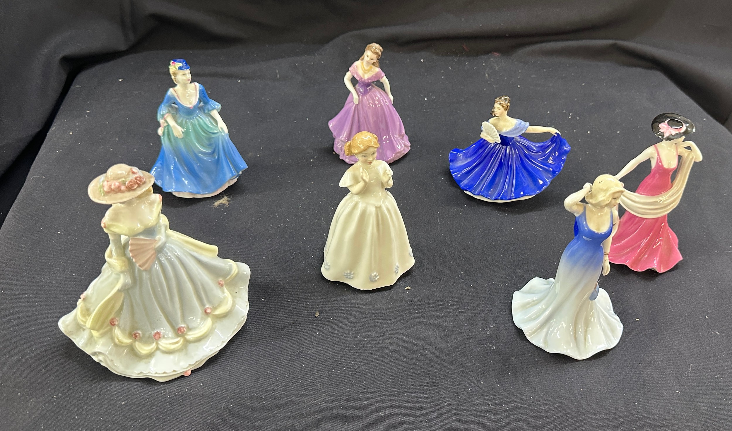 Selection of Coalport and Royal Doulton figures tallest measures approx 6 inches tall