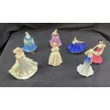 Selection of Coalport and Royal Doulton figures tallest measures approx 6 inches tall