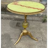 Brass and faux onyx occasional table measures approx 22 inches tall, 19 diameter