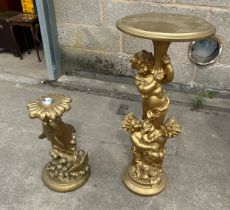 Two gilded stands tallest measures approx 36 inches