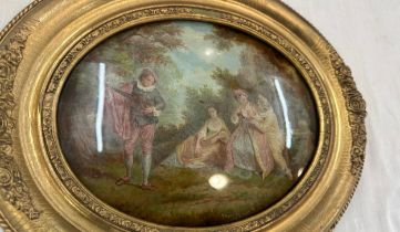 Oval gilt framed painting measures approx 13.5 wide by 11 long
