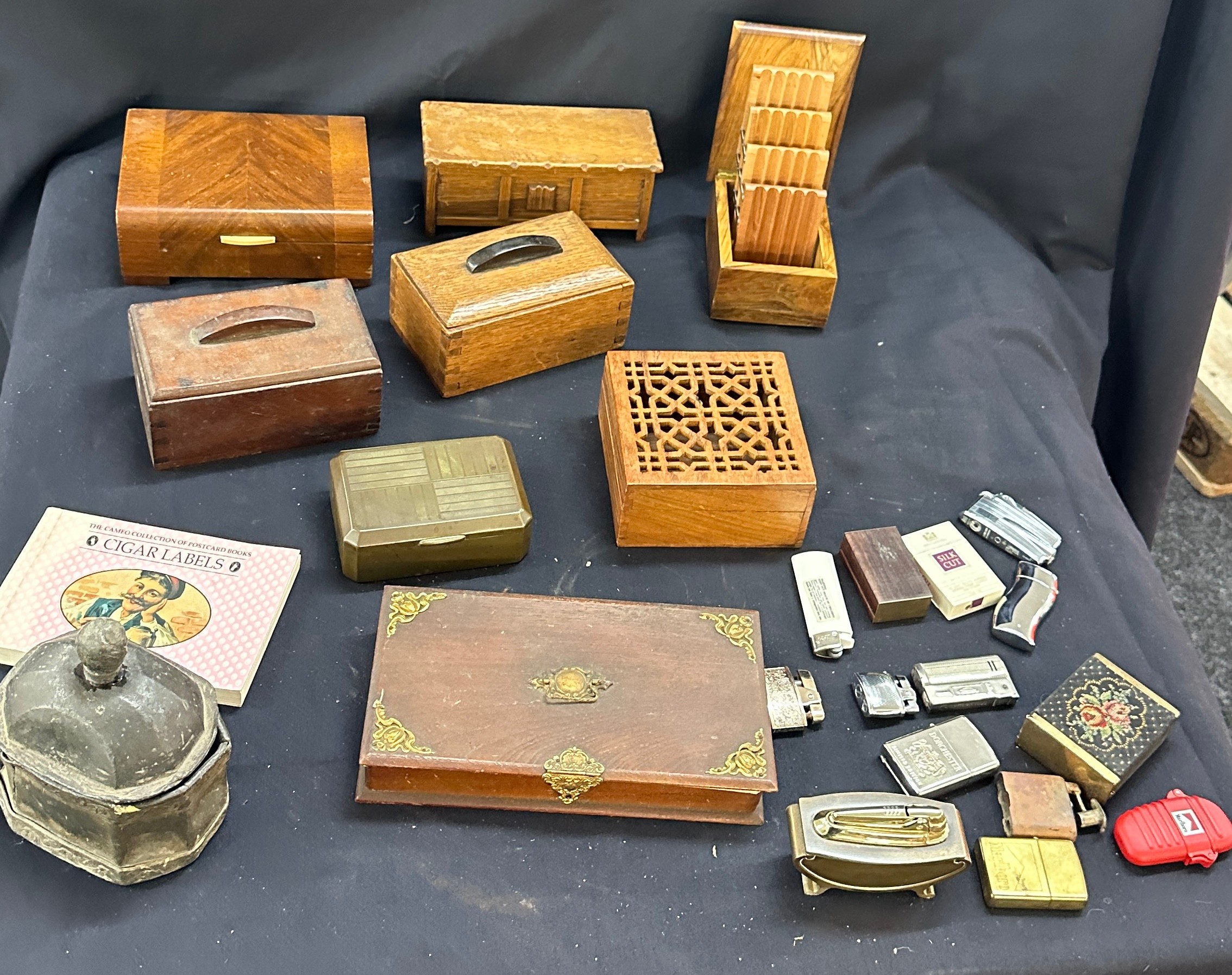 Selection of smoking ephemera includes boxes, lighters etc