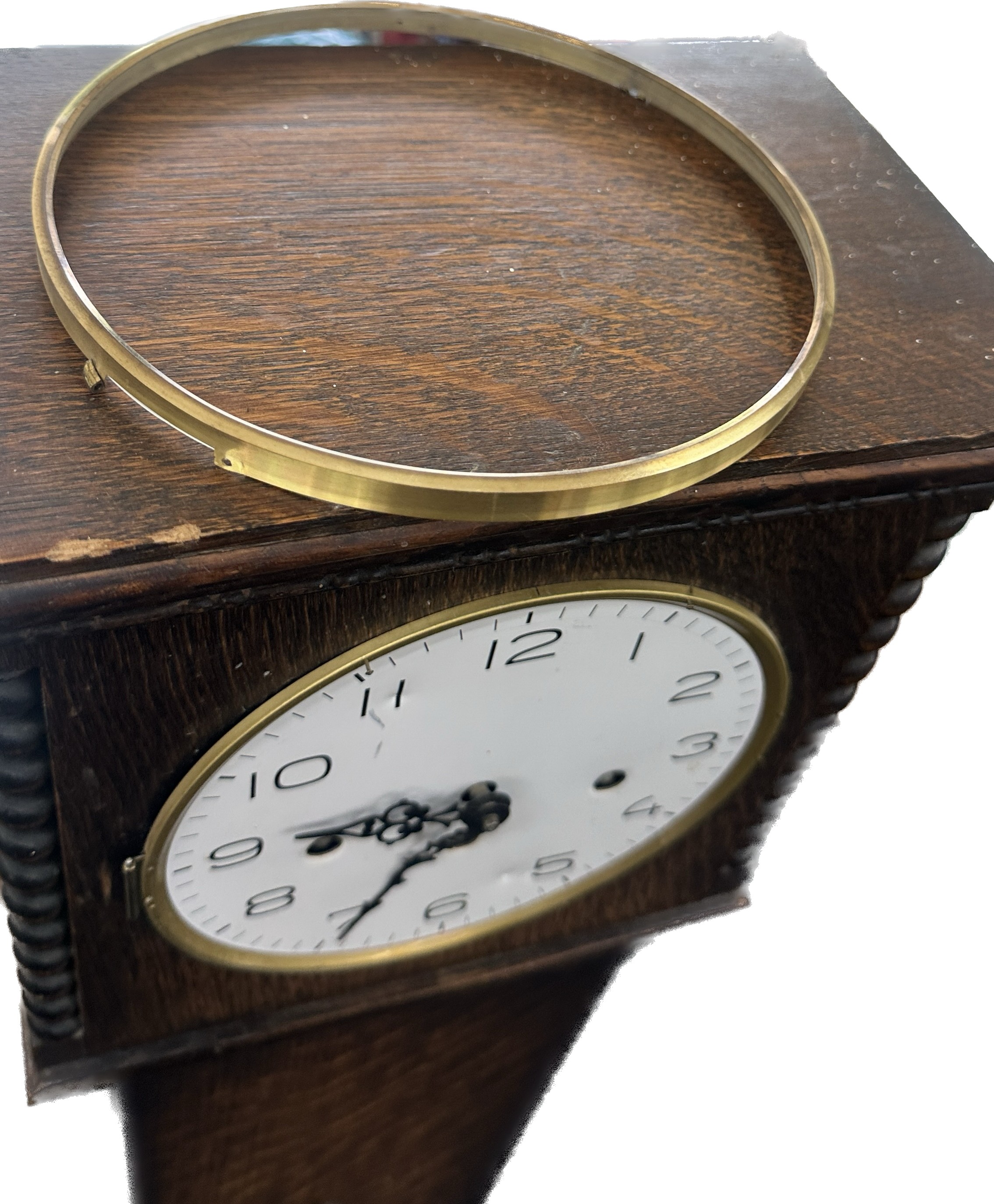 Oak grand daughter west minister chime three key hole clock missing glass overall height 52 inches - Image 3 of 4
