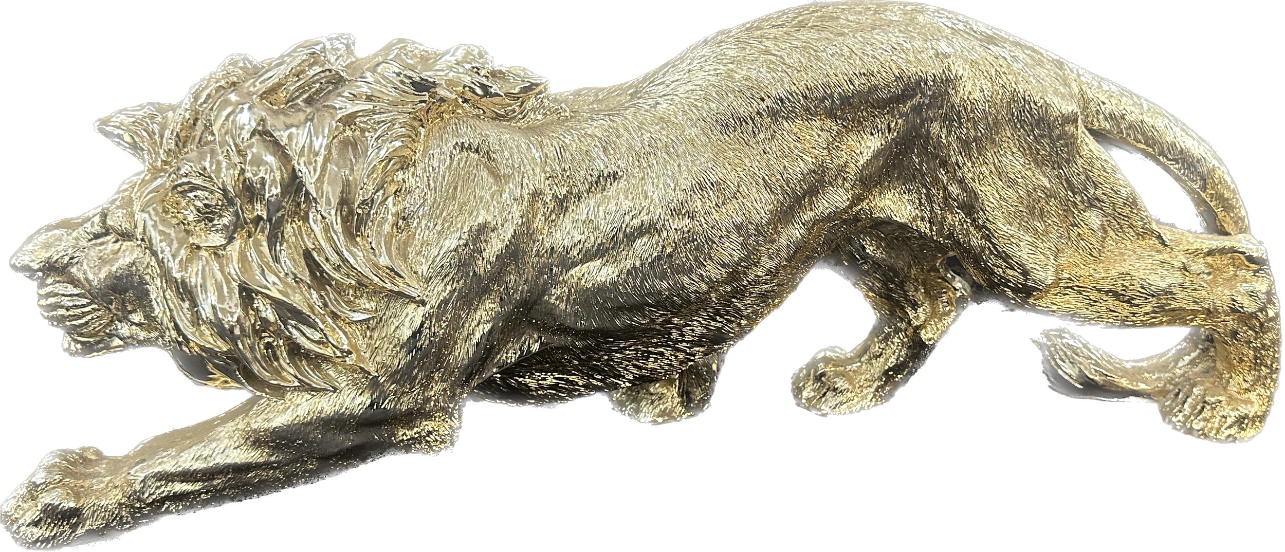 Resin ornamental champagne coloured lion, approximate measurements 21 x 8 inches - Image 4 of 4