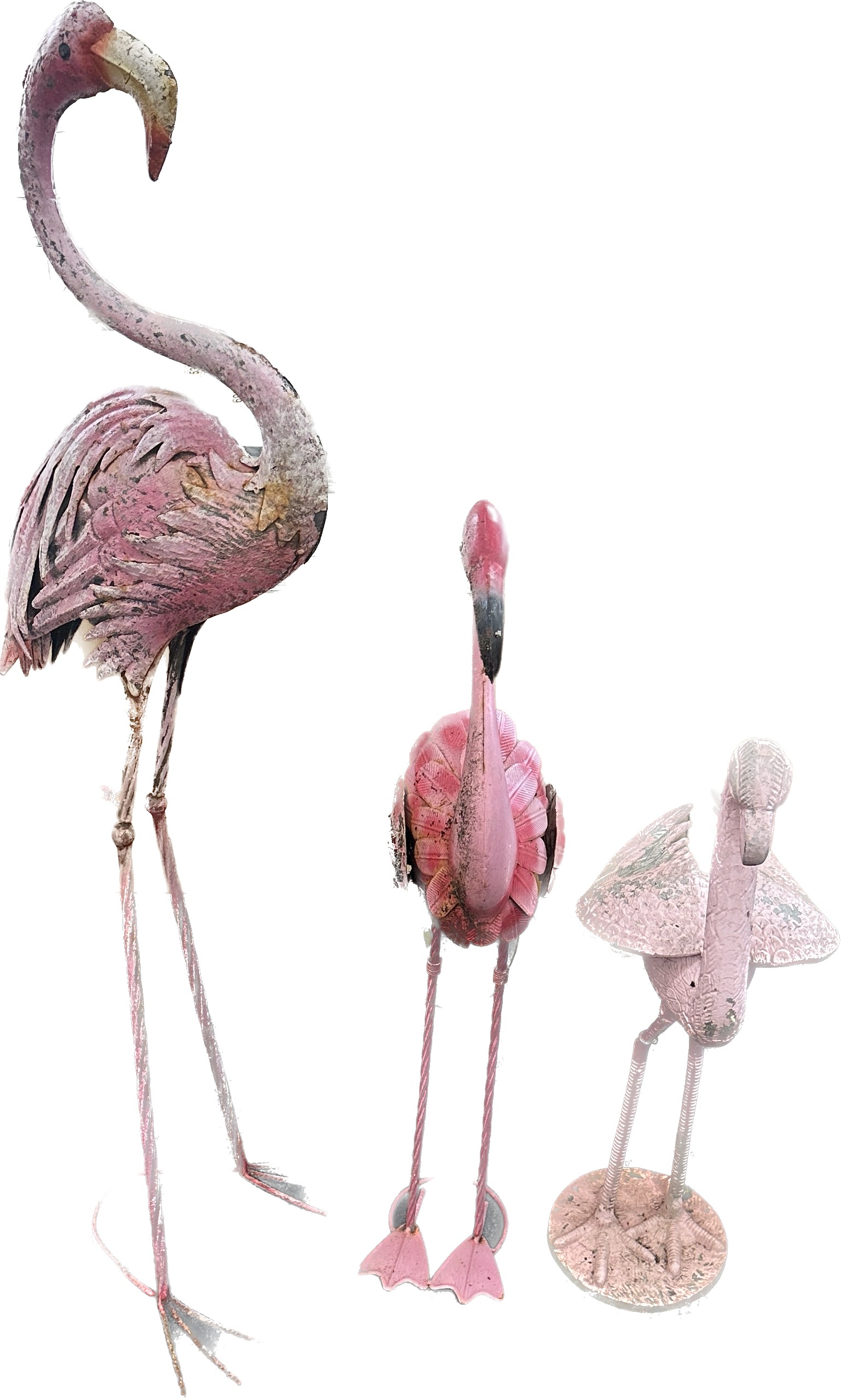 Selection of 3 metal flamingo figures height of tallest 47 inches