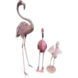 Selection of 3 metal flamingo figures height of tallest 47 inches