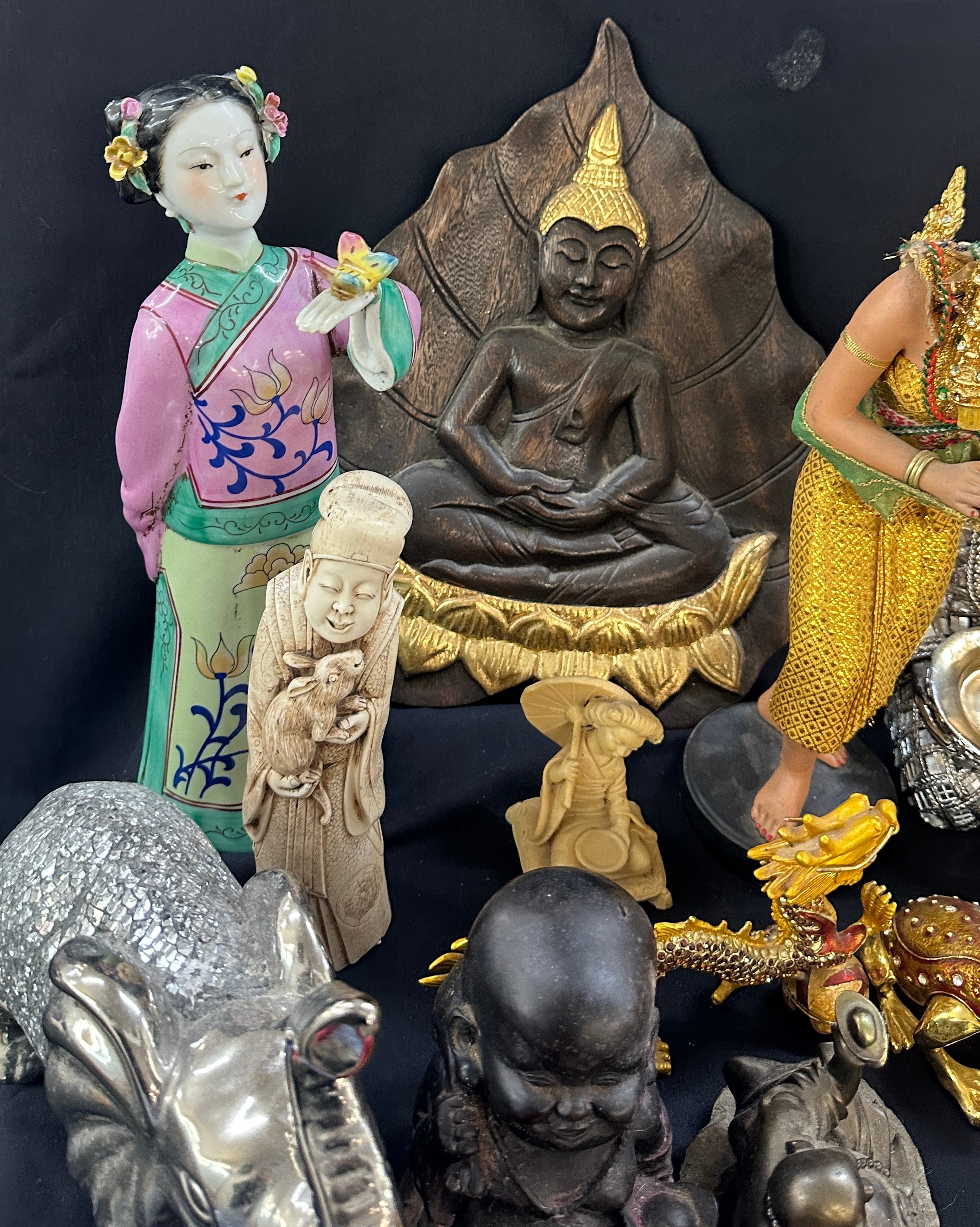 Selection of oriental items includes brass tower figure, porcelain figures etc - Image 2 of 12