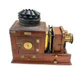 Antique mahogany magic lantern by Archer and sons Liverpool length 45cm, complete with lens