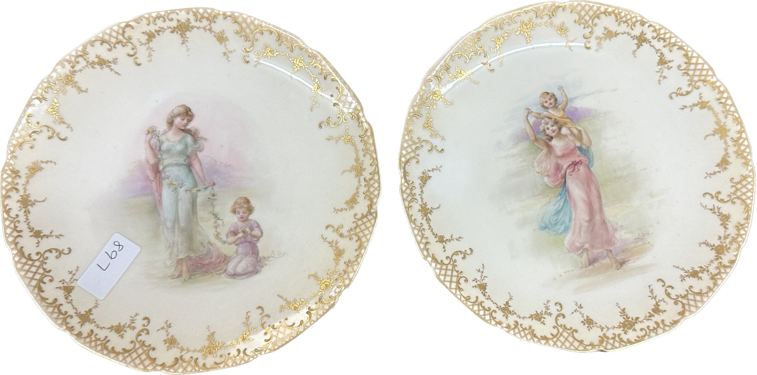 Fine pair of Royal Doulton cabinet plates, hand painted and signed A.Dix with Royal Doulton back