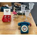 Selection of miscellaneous to include glassware, dancing ornament, retro style phone etc