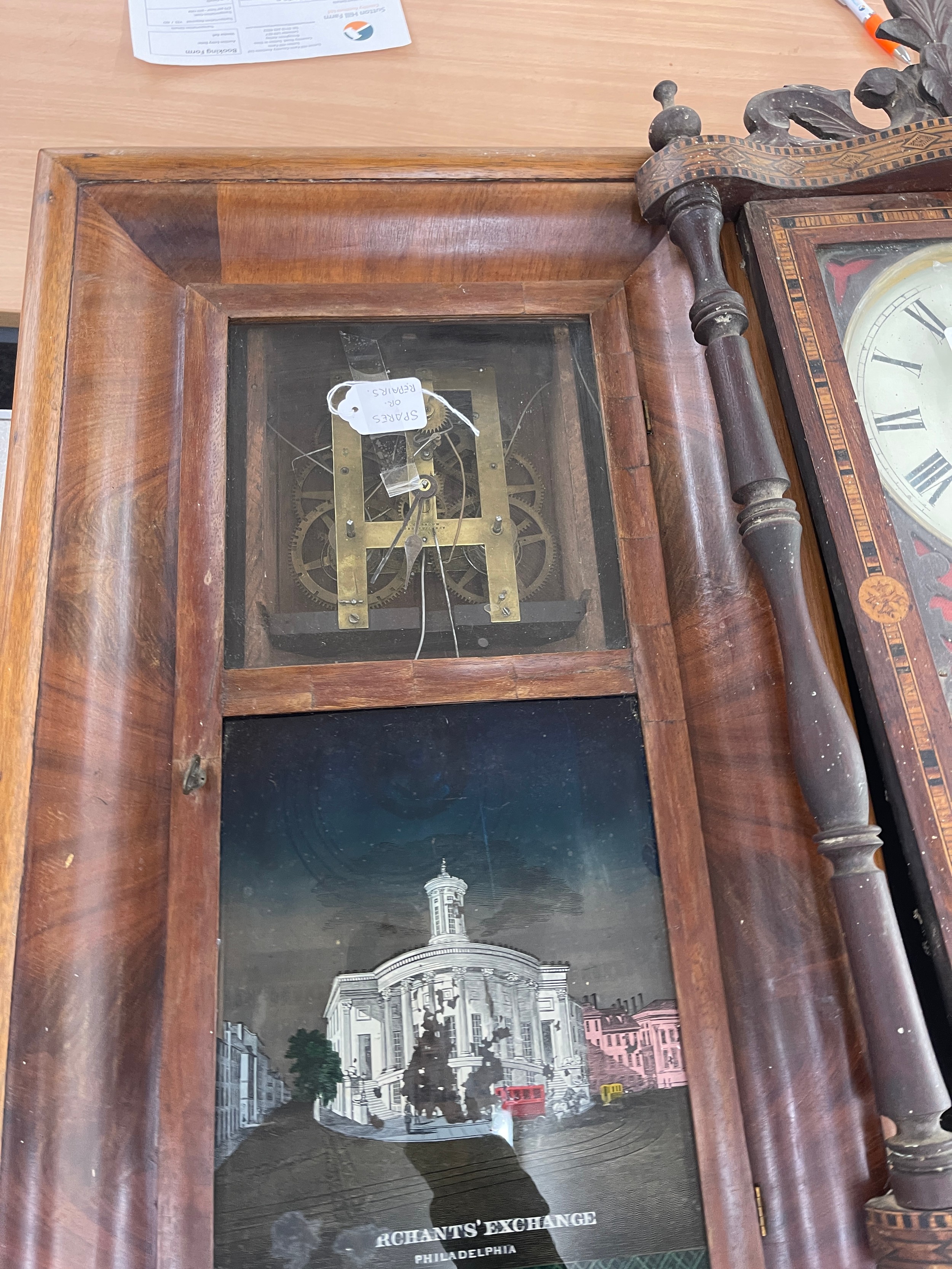 Two vintage wall hanging clocks for spares and repairs - Image 3 of 5