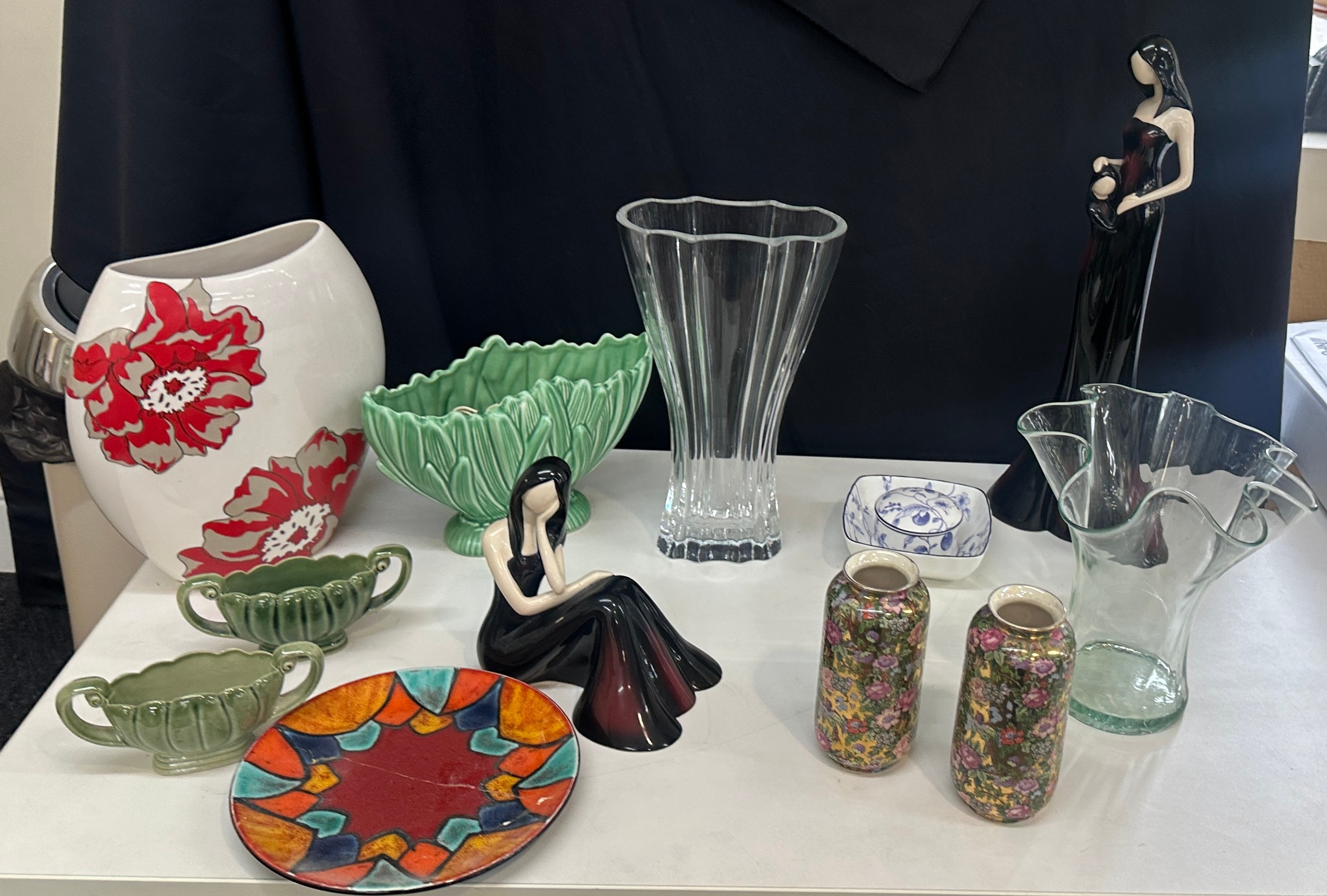 Selection of collectables to include 2 Leonardo ladies, Wade planter, Wedgwood trinket. glass vases, - Image 2 of 6