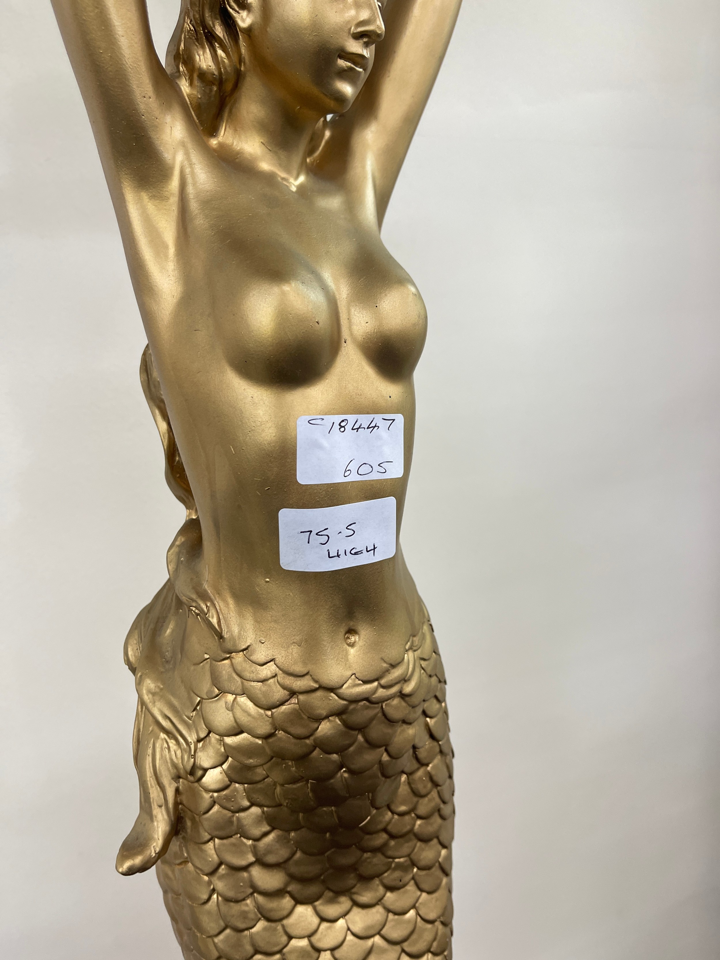 Tall mermaid resin lamp on plinth, approximately 75.5 inches tall, working order with glass shade - Image 11 of 11