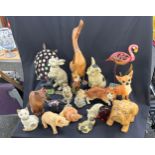 Selection of assorted animal figures includes wooden, metal, porcelain etc