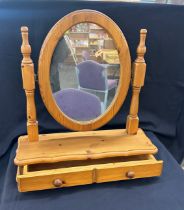 Pine dressing table mirror with drawer measures approx 23 inches wide by 26 tall