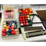 Four sets of snooker and pool balls