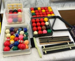 Four sets of snooker and pool balls