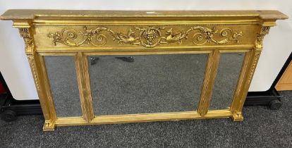Gilt framed ornate mantle mirror, Height 30 inches, Width 55 inches