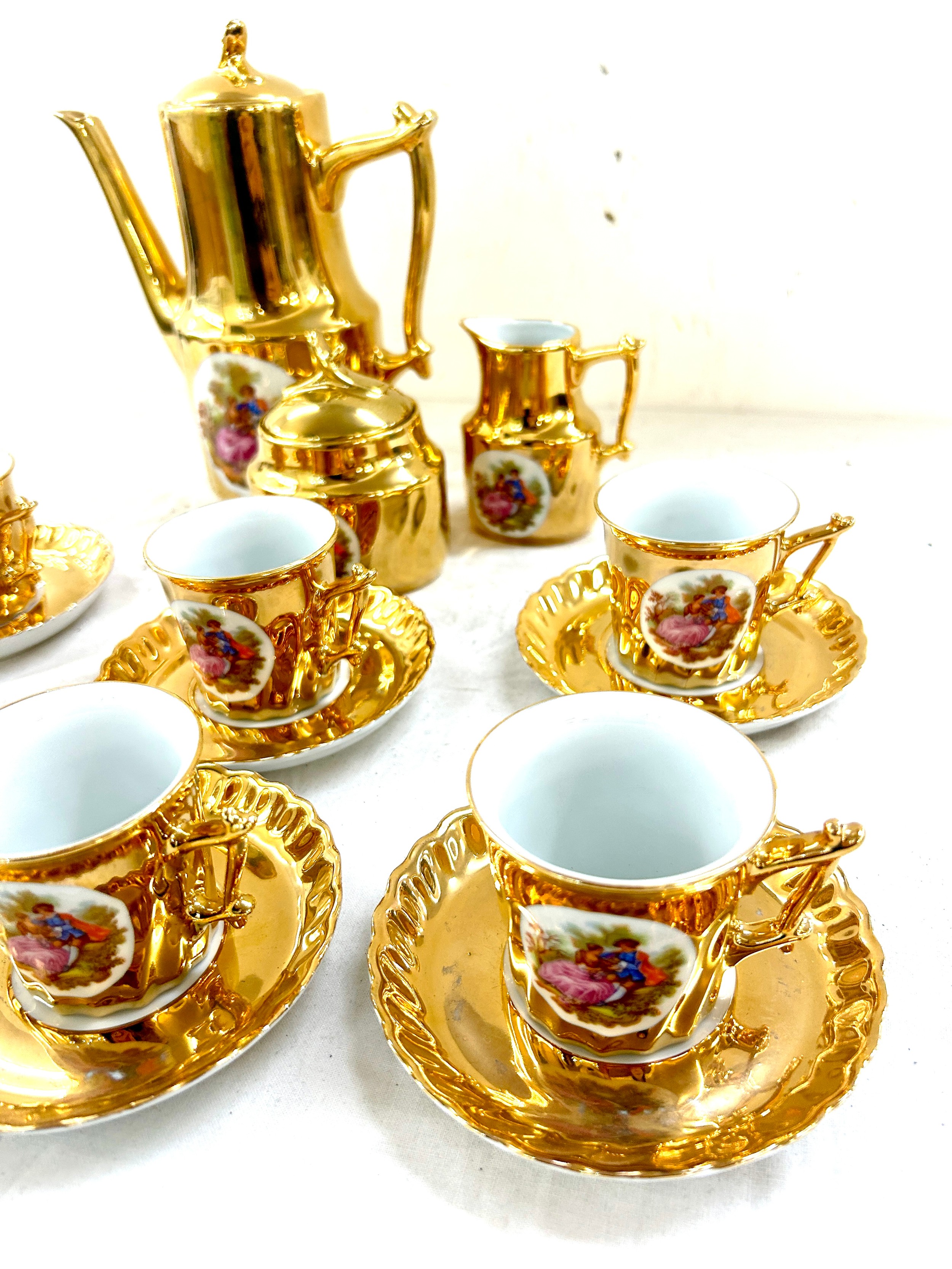 Gold Limoges coffee set comprising 6 cups, saucer, coffee pot, milk and sugar - Bild 3 aus 5