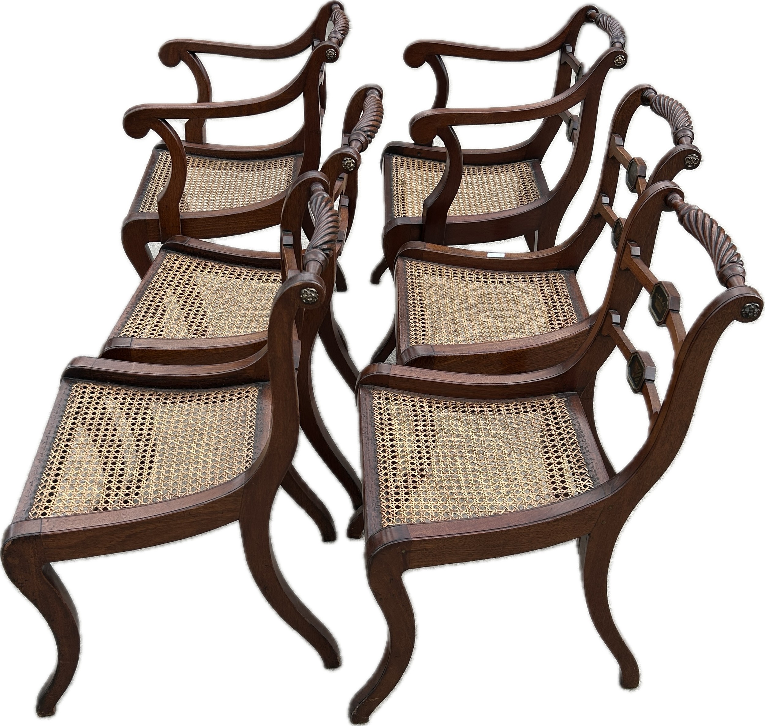 Six antique mahogany dining chairs to include 2 carvers, armorial crest to backs - Image 2 of 4