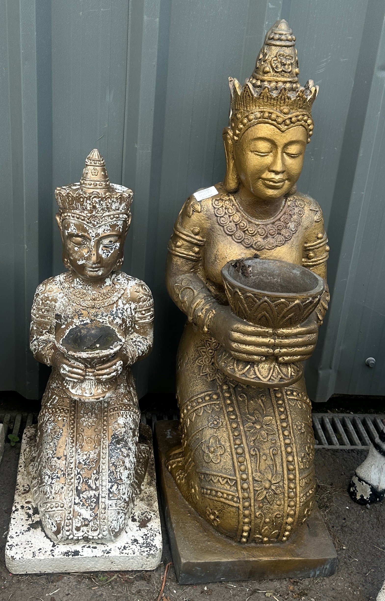 Two garden buddha figures largest measures 34 inches tall - Image 2 of 3