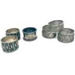 Selection of 6 napkin rings to include 3 silver filigree, 1 silver, 2 silver plated