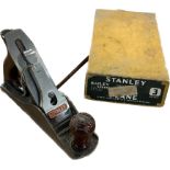 Vintage Stanley plane in original box and a vintage tape measure