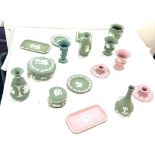 Selection of Wedgwood Jasperware to include vases, candle sticks, trinkets etc