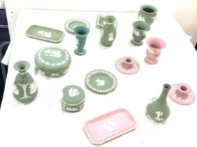 Selection of Wedgwood Jasperware to include vases, candle sticks, trinkets etc