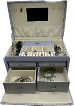 Jewellery box containing a selection of assorted costume jewellery to include watches, earrings etc