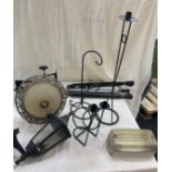 Light fitting, two external, one internal and iron candle holders and a heavy duty tri pod