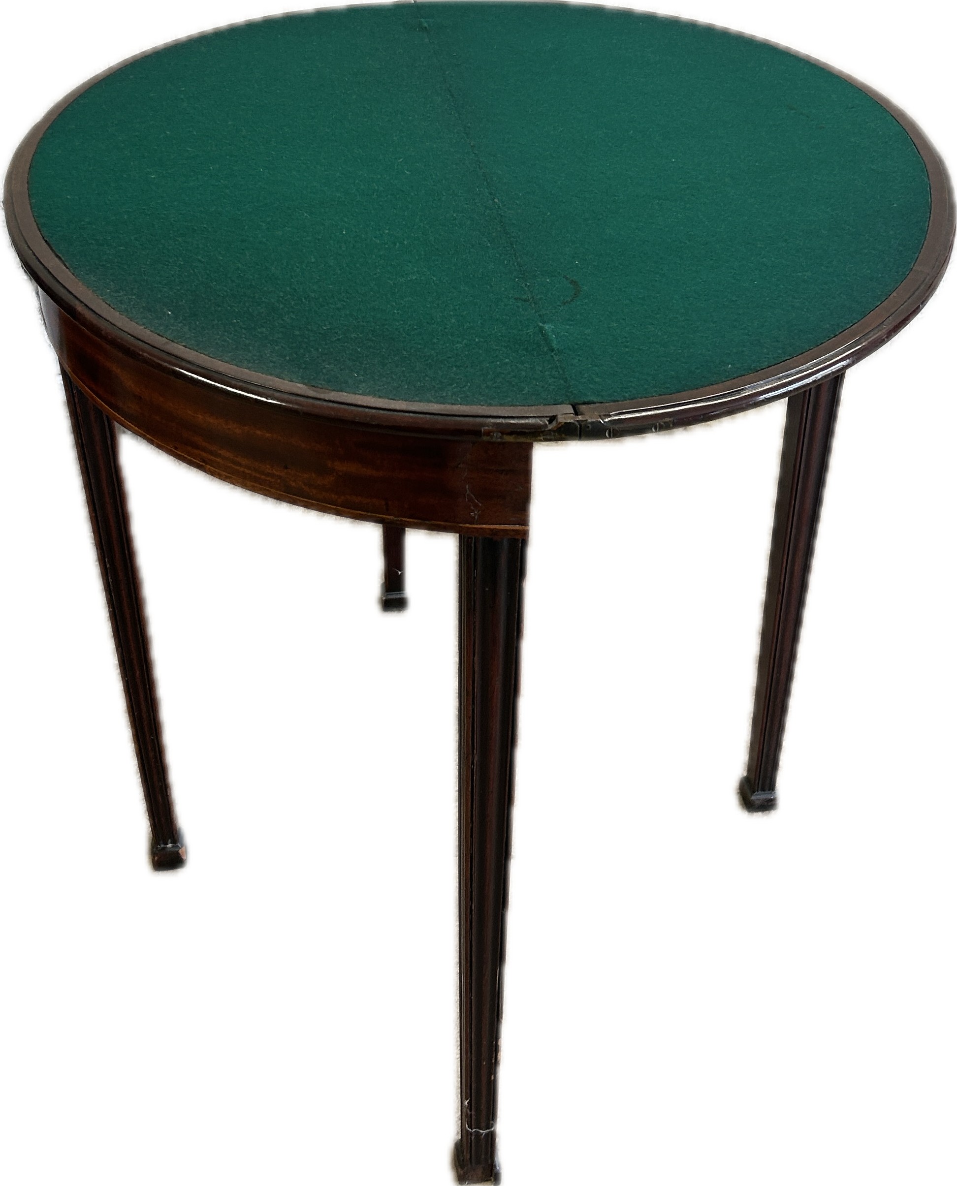 Mahogany half moon gaming table, overall height 29 inches , diameter 28 inches