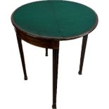 Mahogany half moon gaming table, overall height 29 inches , diameter 28 inches