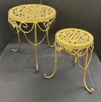 2 gilded metal table top plant stands tallest measures approximately 14 inches tall, diameter 12