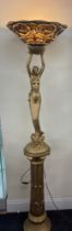 Tall mermaid resin lamp on plinth, approximately 75.5 inches tall, working order with glass shade