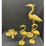 Selection of gilded items to include elephants, stork, flamingos etc, tallest mesures