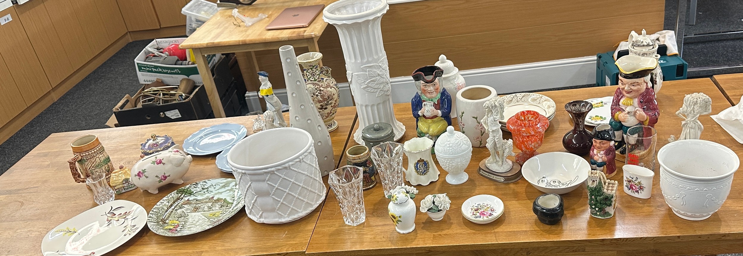 Selection of porcelain items and some glass to include vases, jugs, figures etc