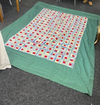 Large vintage patch ware throw, measures approximately 80 inches wide 104 inches wide