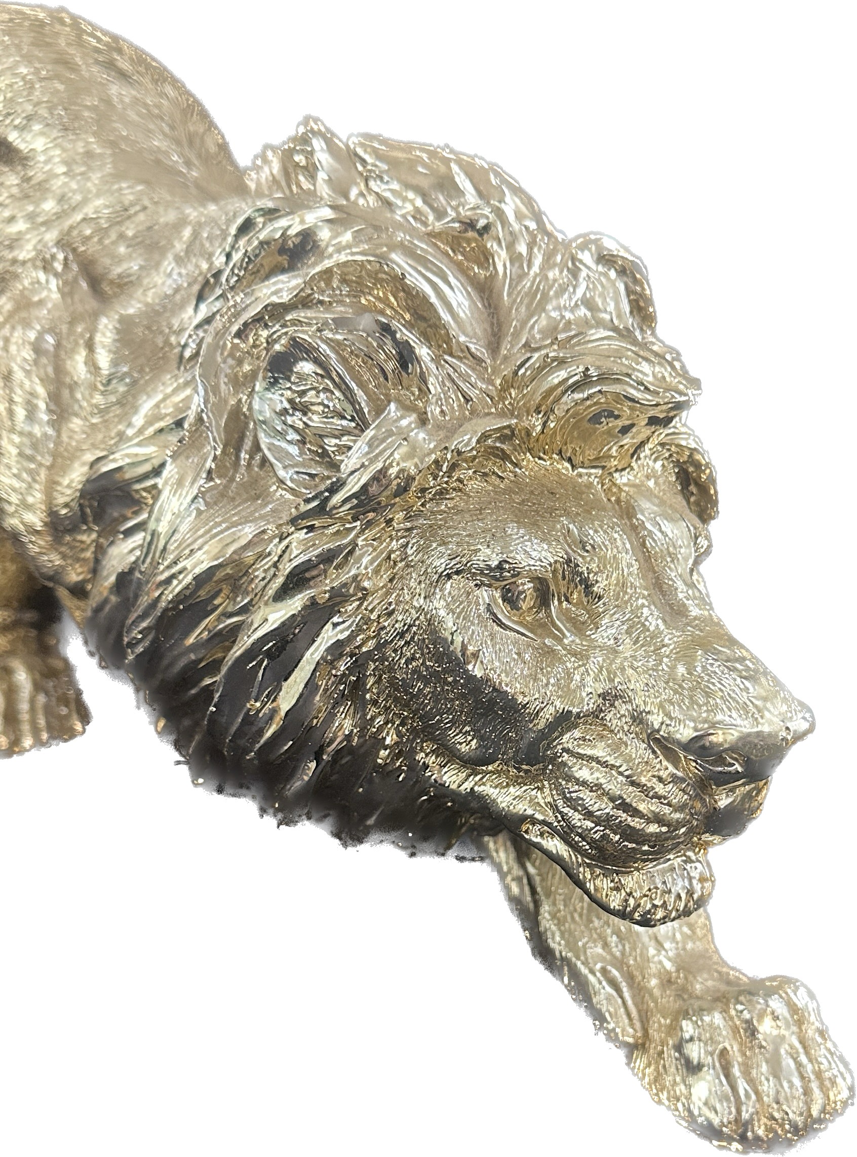 Resin ornamental champagne coloured lion, approximate measurements 21 x 8 inches - Image 2 of 4