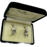Vintage sterling silver Mikimoto pearl earrings in original box