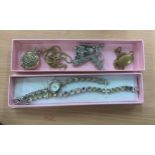 Tray of collectables includes silver marcasite bracelet, stratton letter opener etc