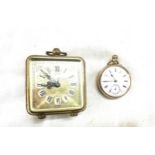 Vintage gold plated pocket watch and a Marksman desk clock