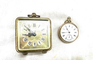 Vintage gold plated pocket watch and a Marksman desk clock