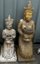 Two garden buddha figures largest measures 34 inches tall