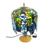 Tiffany style table lamp, grape detailing, metal base, working order, approximate height 19 inches
