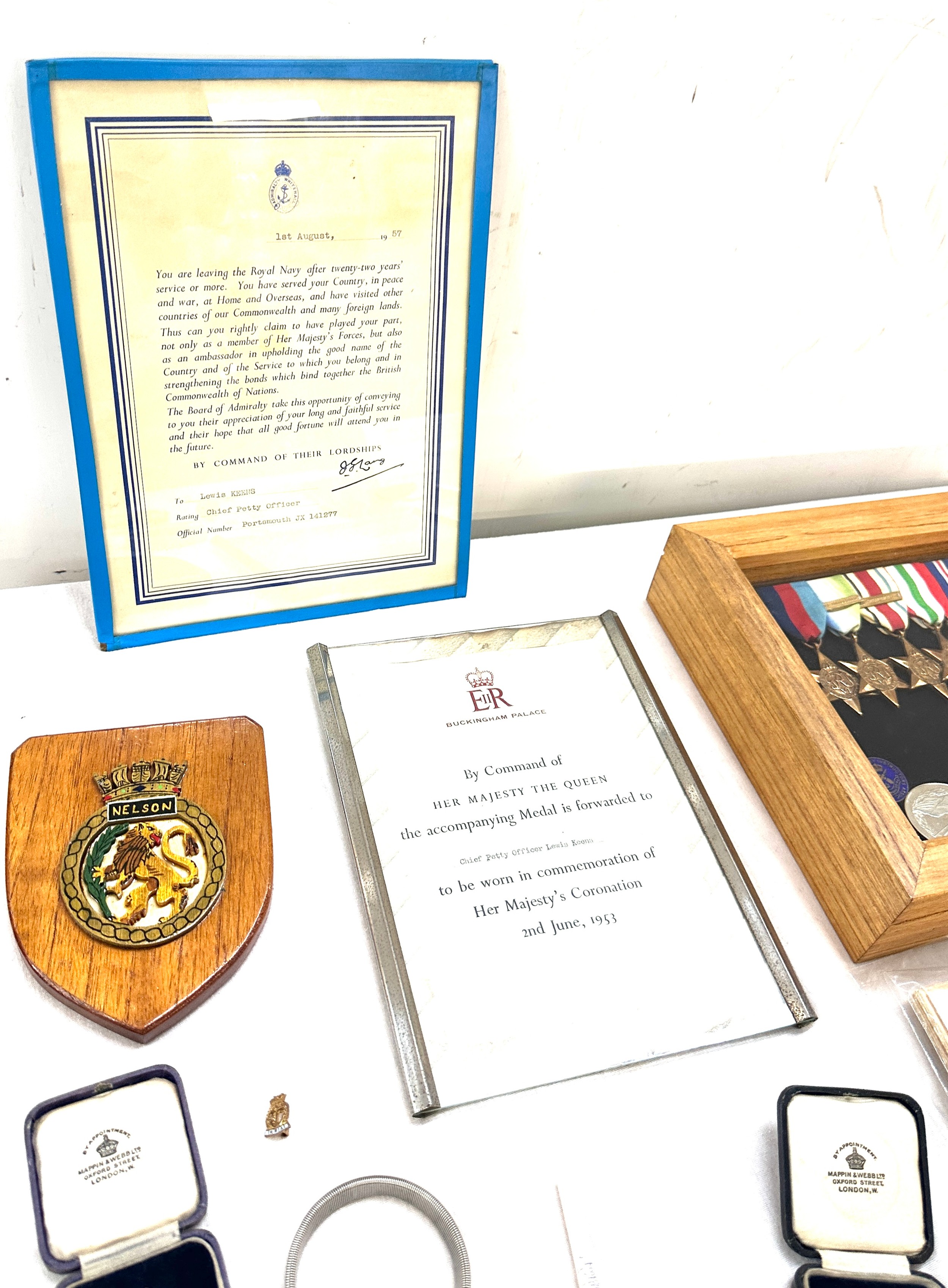 Cased WW2 medal set to Lewis Keens Chief Petty Officer JX 141277, includes Long service medal, paper - Image 2 of 14