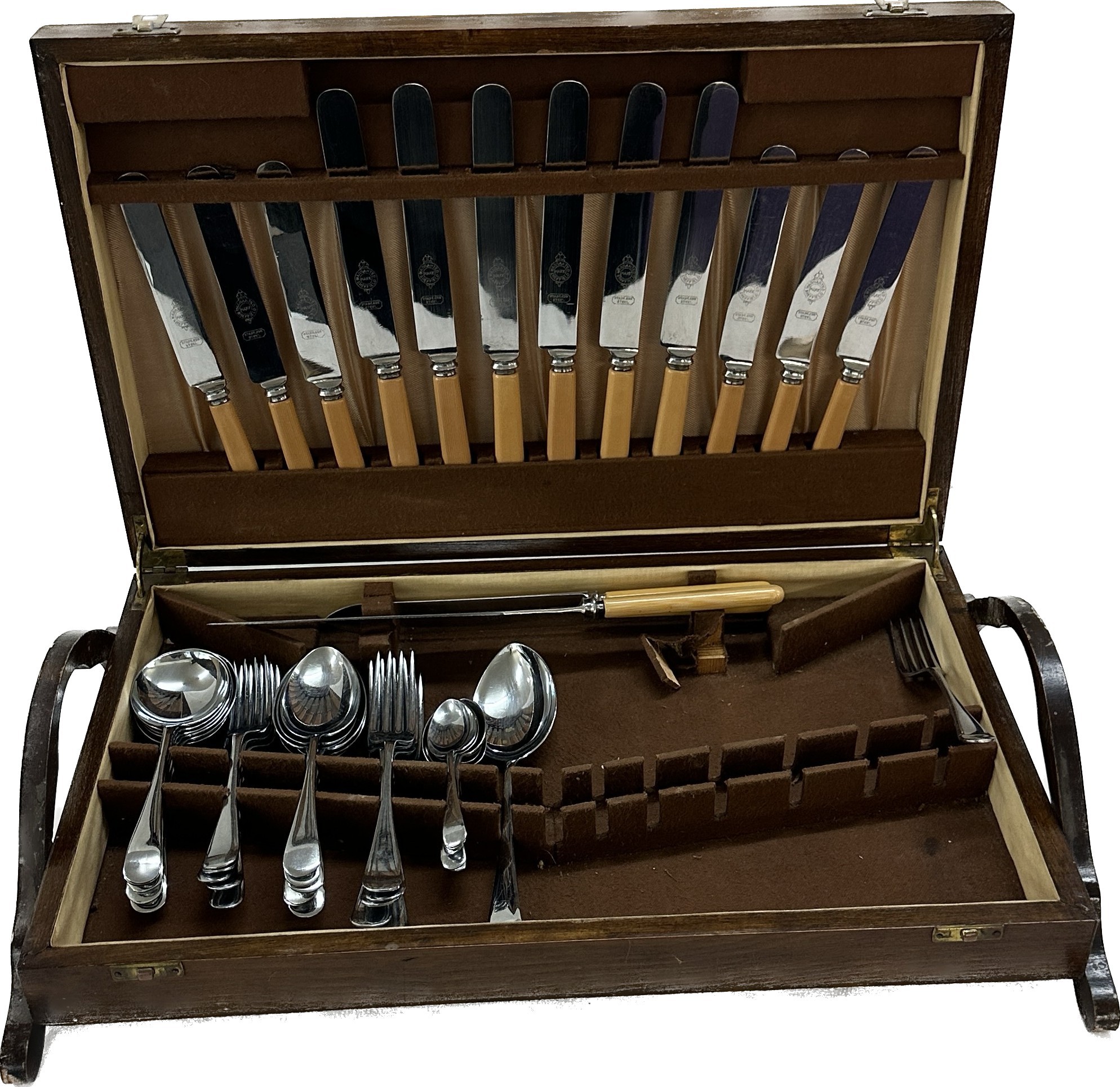 Chrome plate cutlery set in walnut case- not complete - Image 3 of 3