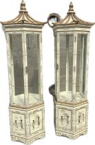 Pair of Chinese laquered bevelled glass cabinets measures approx 86 inches tall