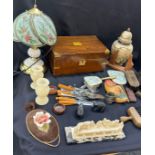 Selection of vintage miscellaneous to include writing box, marble, brass, lamp, cutlery etc