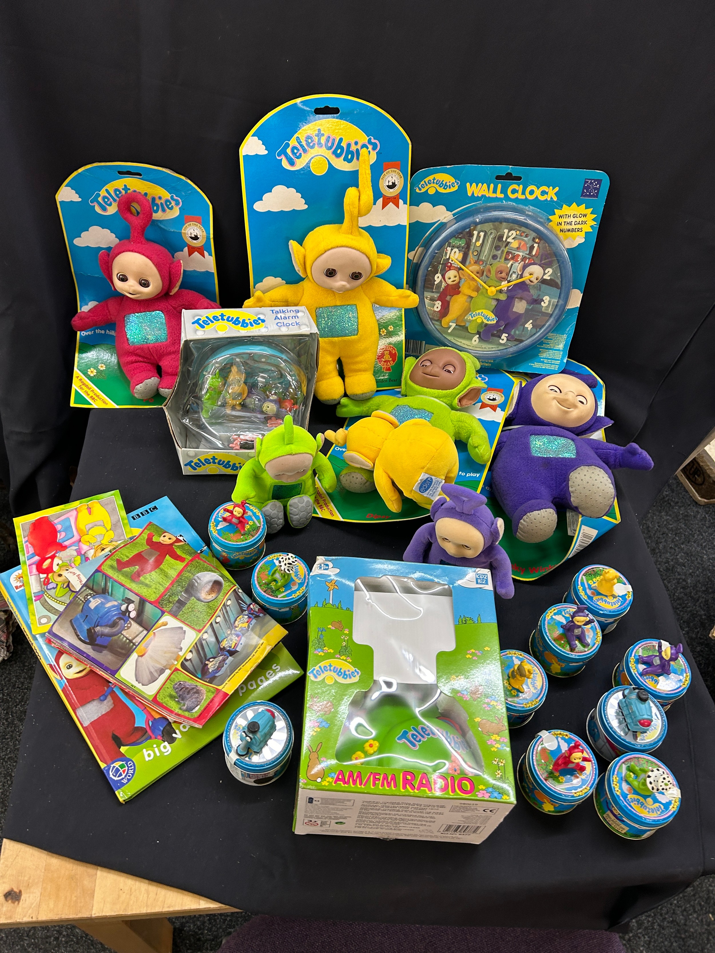 Selection of Teletubbies memorabilia includes teddies, clock etc